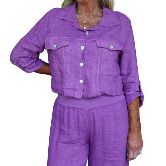 NEW LOOK MODE USA raw edge cropped linen jacket in orchid - Picture 1 of 3